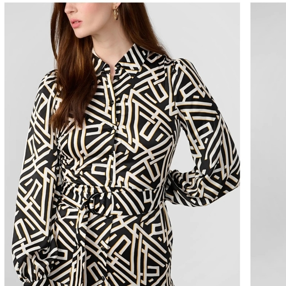 NWOT HANDKERCHIEF HEM BELTED SHIRT DRESS - Picture 3 of 4